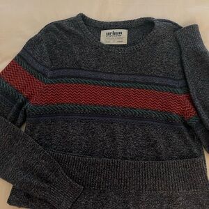 Urban Pipeline Men's Dark Gray Sweater with Red and Green Stripes